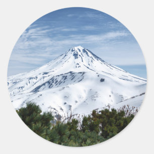 Beautiful winter mountainous landscape, snowcapped classic round sticker