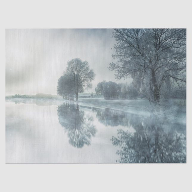 Beautiful Winter Nature Scene Trees Lake Fog Tissue Paper (Front)