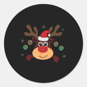 Beautiful Winter Red Buffalo Plaid Leaping Deer Classic Round Sticker