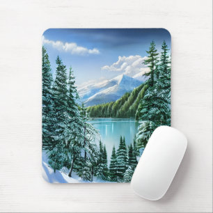 Beautiful Winter Sky Mountain Lake Mouse Pad