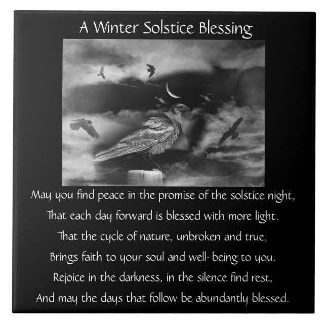 Beautiful Winter Solstice Ravens and Crescent Moon Tile (Front)