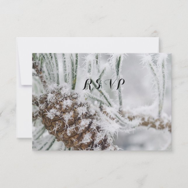 Beautiful Winter Wedding, Snowflakes and Pinecone RSVP Card (Front)
