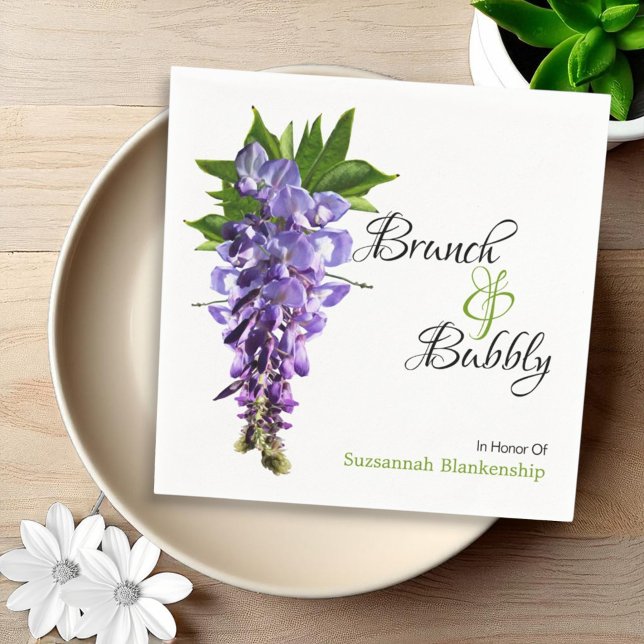 Beautiful Wisteria Brunch Bubbly Bridal Shower Napkin (template name paper napkin)