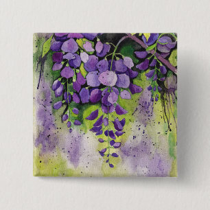 Beautiful Wisteria Flowers In Watercolor   15 Cm Square Badge
