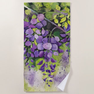 Beautiful Wisteria Flowers In Watercolor  Beach Towel