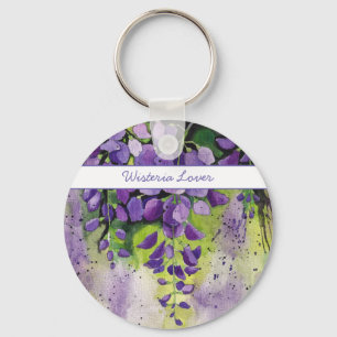 Beautiful Wisteria Flowers In Watercolor Key Ring