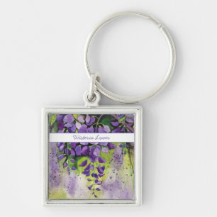 Beautiful Wisteria Flowers In Watercolor Key Ring