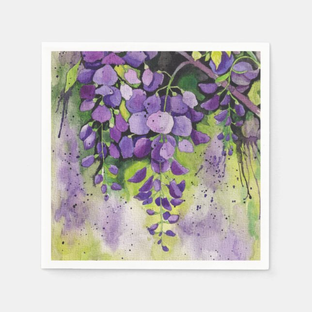Beautiful Wisteria Flowers In Watercolor  Napkin (Front)