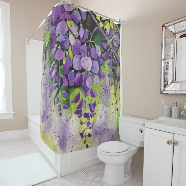 Beautiful Wisteria Flowers In Watercolor  Shower Curtain (In Situ)