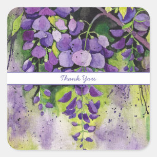 Beautiful Wisteria Flowers In Watercolor Square Sticker