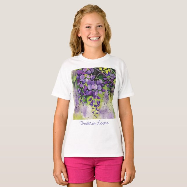 Beautiful Wisteria Flowers In Watercolor  T-Shirt (Front Full)