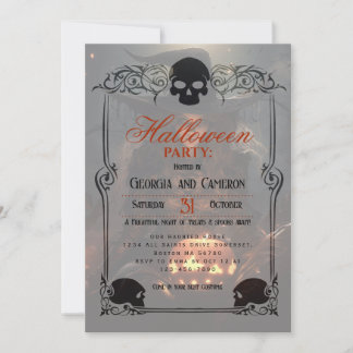 Beautiful Witch and Pumpkins Halloween Invitation