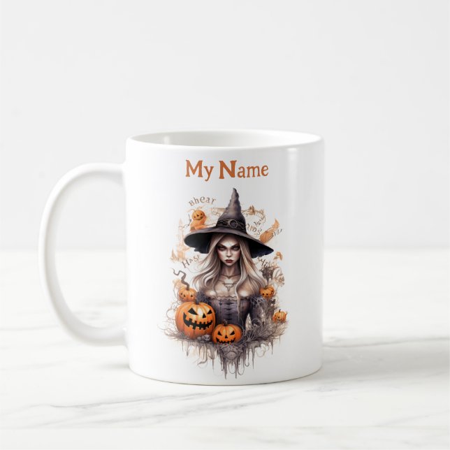 Beautiful Witch: Halloween Witch Personalized Cup (Left)