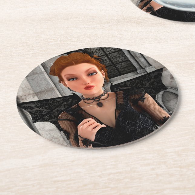 Beautiful Witch Round Paper Coaster (Angled)