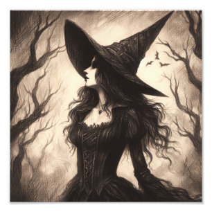 Beautiful Witch Spooky Goth Halloween Illustration Photo Print