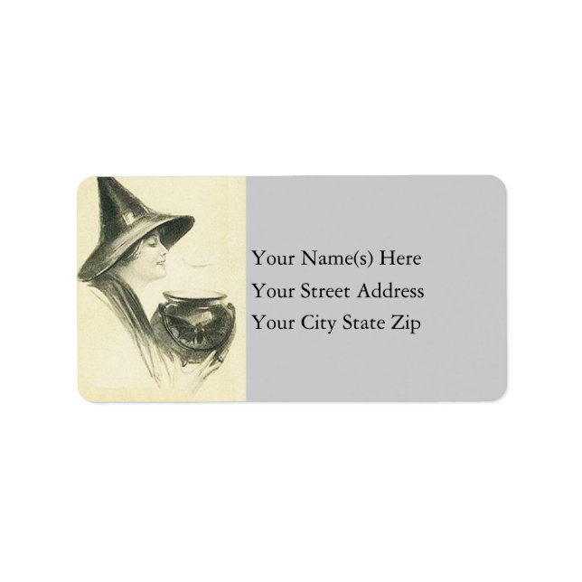Beautiful Witch With Cauldron Address Label (Front)