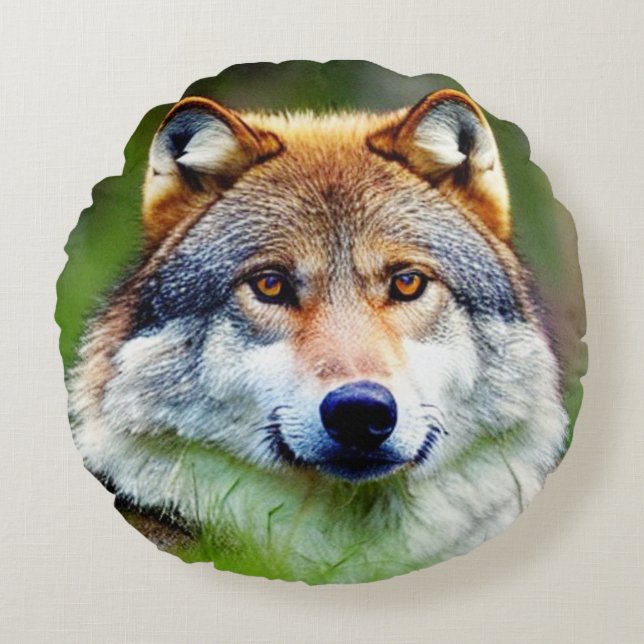 Beautiful Wolf head Painting  Round Cushion (Front)