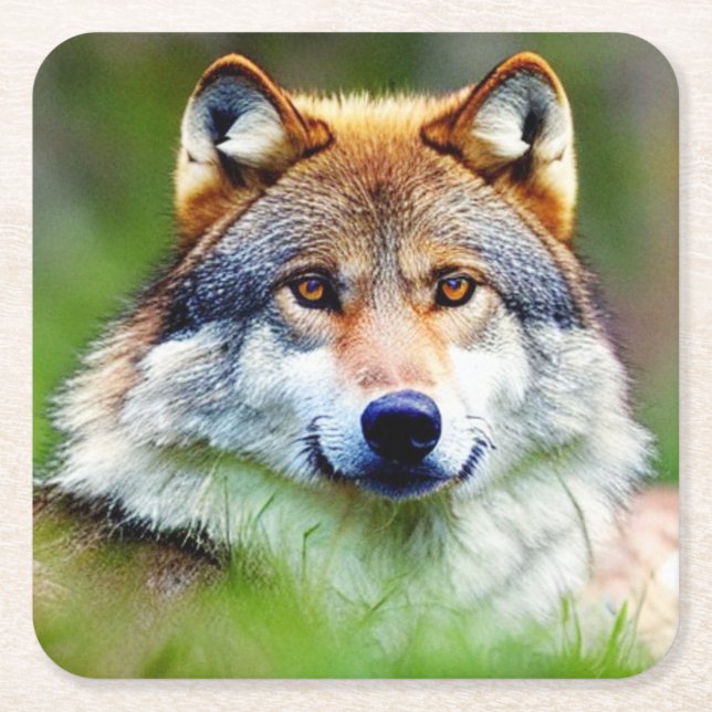 Beautiful Wolf head Painting  Square Paper Coaster (Front)