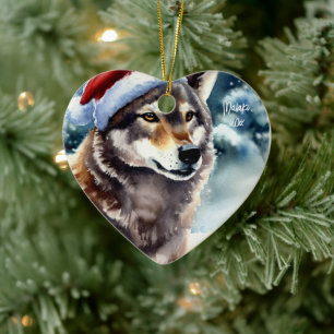 Beautiful Wolf in Snow Ceramic Tree Decoration
