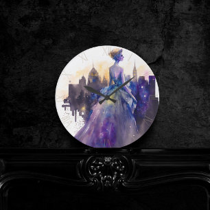 Beautiful Woman Abstract Fairytale City Princess Round Clock