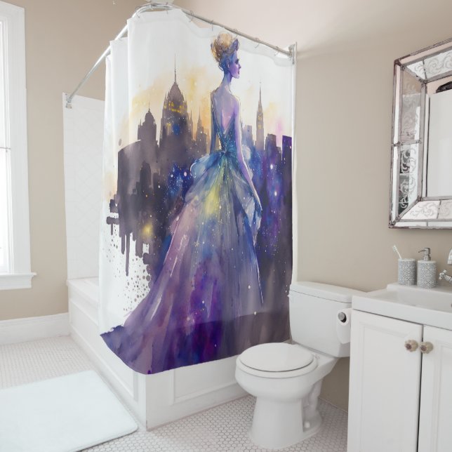 Beautiful Woman | Abstract Fairytale City Princess Shower Curtain (In Situ)
