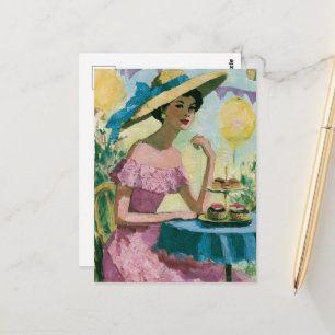 Beautiful Woman at the Cupcake Party Table Collage Postcard