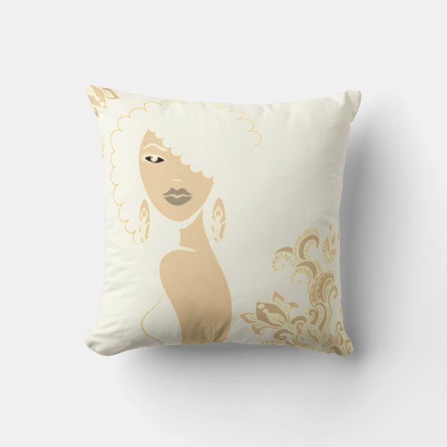 Beautiful Woman Beige and Brown 2 Sided Pillow (Front)