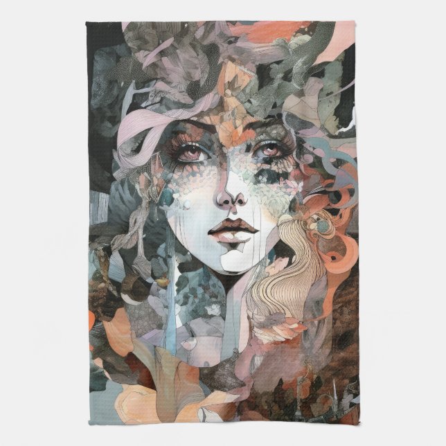 Beautiful Woman Collage Tea Towel (Vertical)