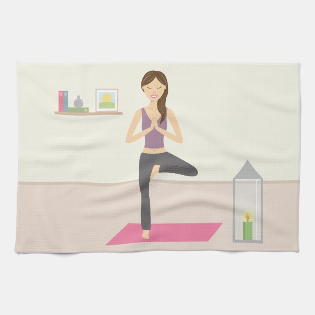 Beautiful Woman Doing Yoga In A Decorated Room Tea Towel (Horizontal)
