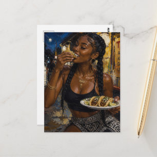 Beautiful Woman Eating Tacos Postcard