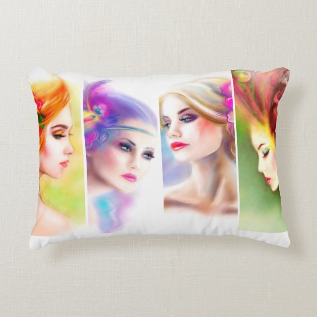 Beautiful Woman face collage Decorative Cushion (Front)