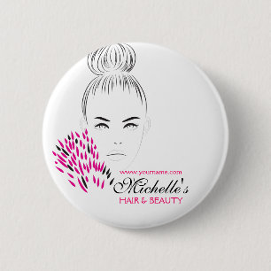 Beautiful woman fashion illustration branding 6 cm round badge