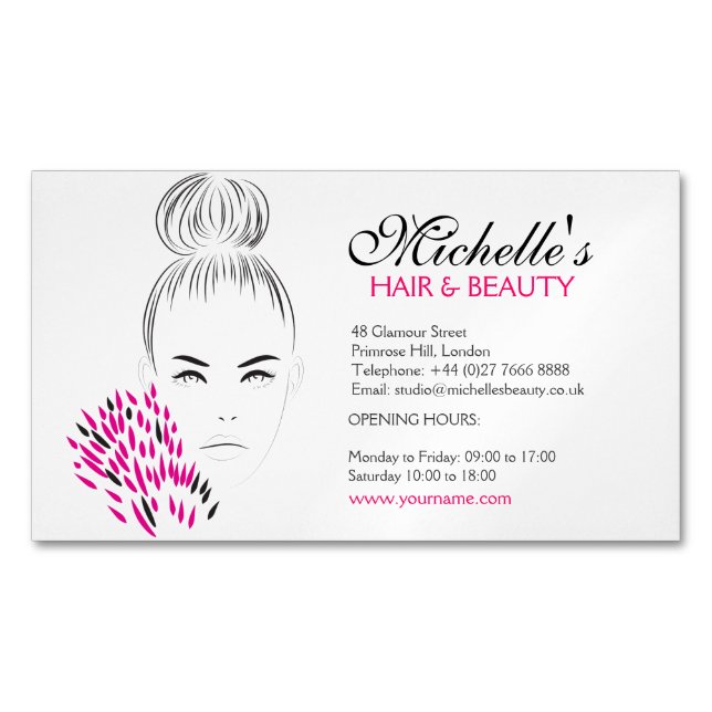 Beautiful woman fashion illustration branding magnetic business card (Front)