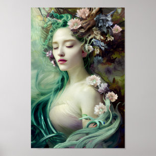 Beautiful Woman in Colourful Nature Painting 8 Poster