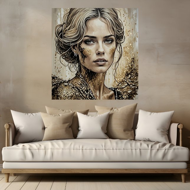 Beautiful Woman in Gold Glitter Wall Art Poster (Beautiful Woman in Gold Glitter Wall Art Poster Mockup 1)