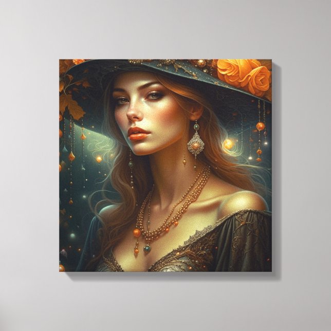 Beautiful Woman in Hat Ethereal Ai Art Canvas Print (Front)