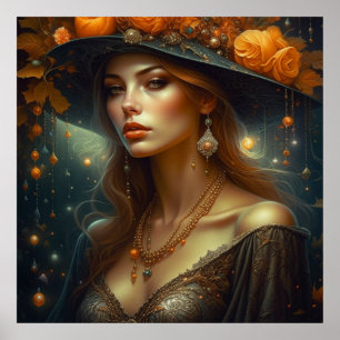 Beautiful Woman in Hat Ethereal Ai Art Poster