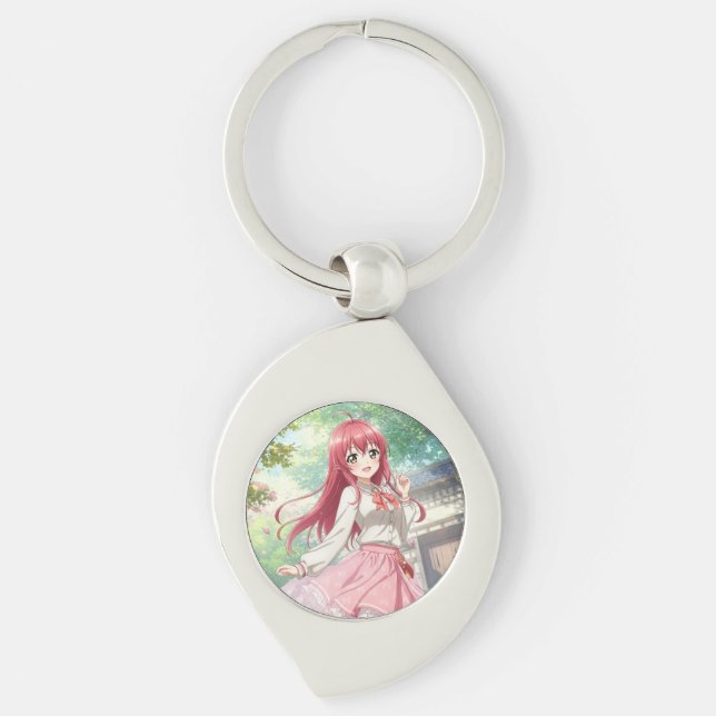 Beautiful woman in nature key ring (Front)
