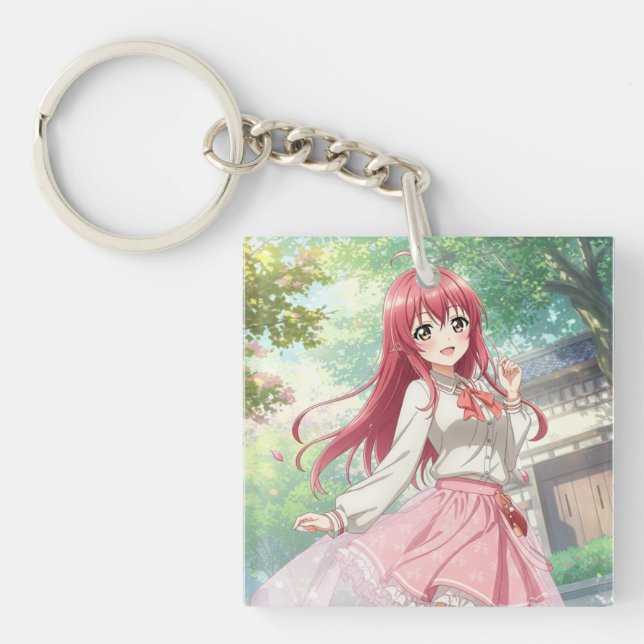 Beautiful woman in nature key ring (Front)