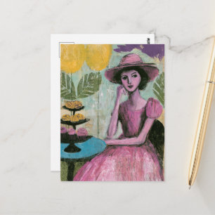 Beautiful Woman in pink at the Cupcake Table Postcard