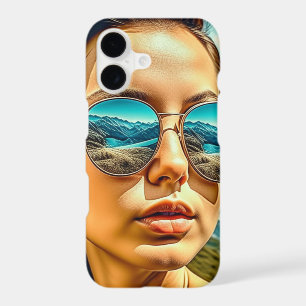 Beautiful Woman in Sunglasses Mountain Reflectoin