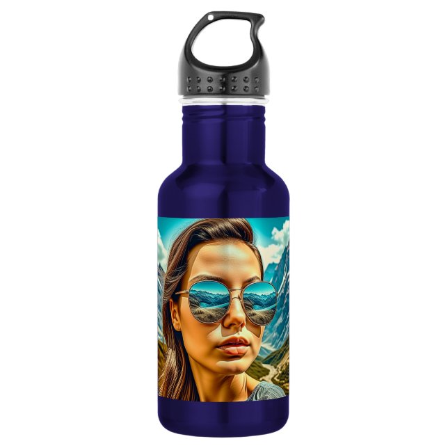 Beautiful Woman in Sunglasses Mountain Reflectoin 532 Ml Water Bottle (Front)
