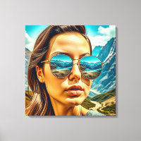 Beautiful Woman in Sunglasses Mountain Reflectoin