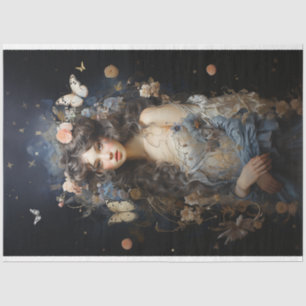 Beautiful Woman in Vintage Dress with Butterflies Tissue Paper