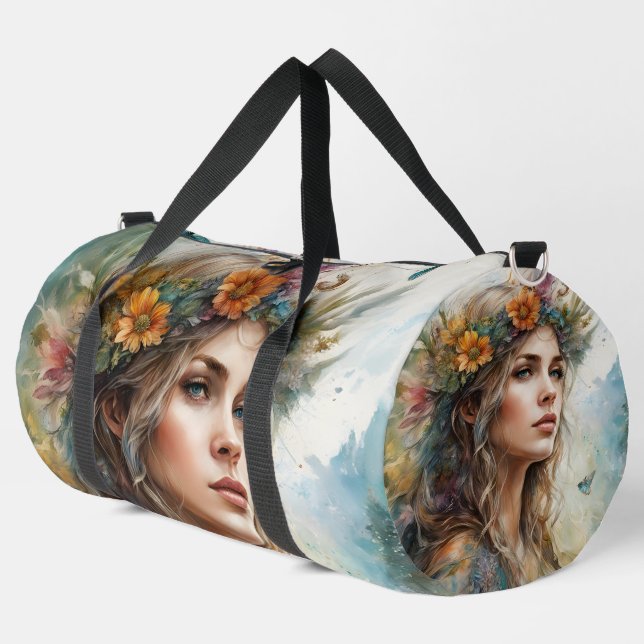 Beautiful Woman Large Duffel Duffle Bag (Left Corner)