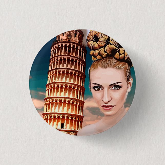 Beautiful woman leaning tower of pisa abstract art 3 cm round badge (Front)