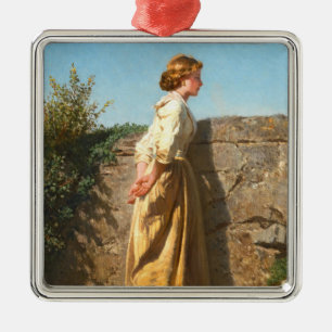 Beautiful Woman Looking Over the Wall (Vintage) Metal Tree Decoration