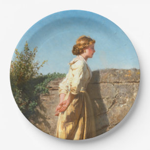 Beautiful Woman Looking Over the Wall (Vintage) Paper Plate