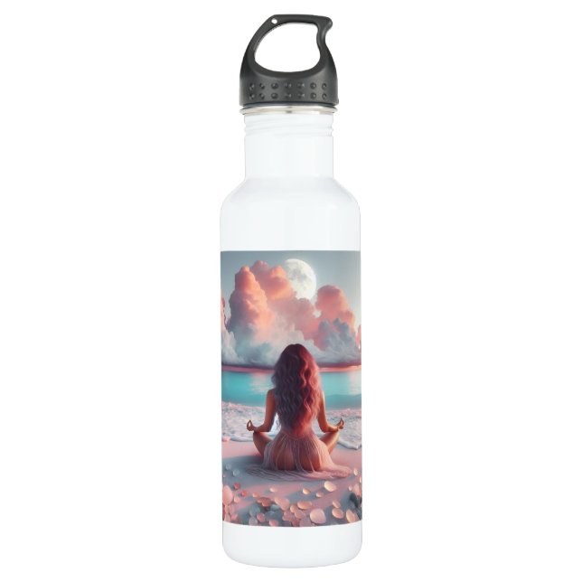 Beautiful Woman Meditating on Beach Blank 710 Ml Water Bottle (Front)