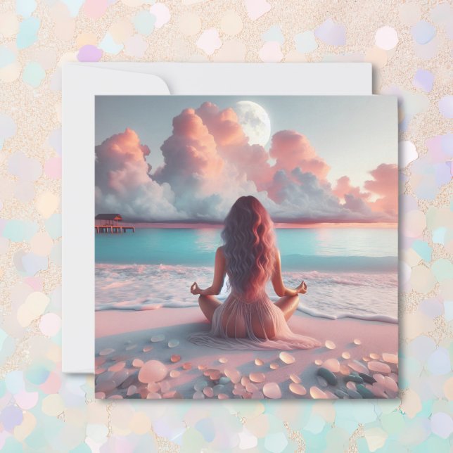 Beautiful Woman Meditating on Beach Blank Card (Creator Uploaded)